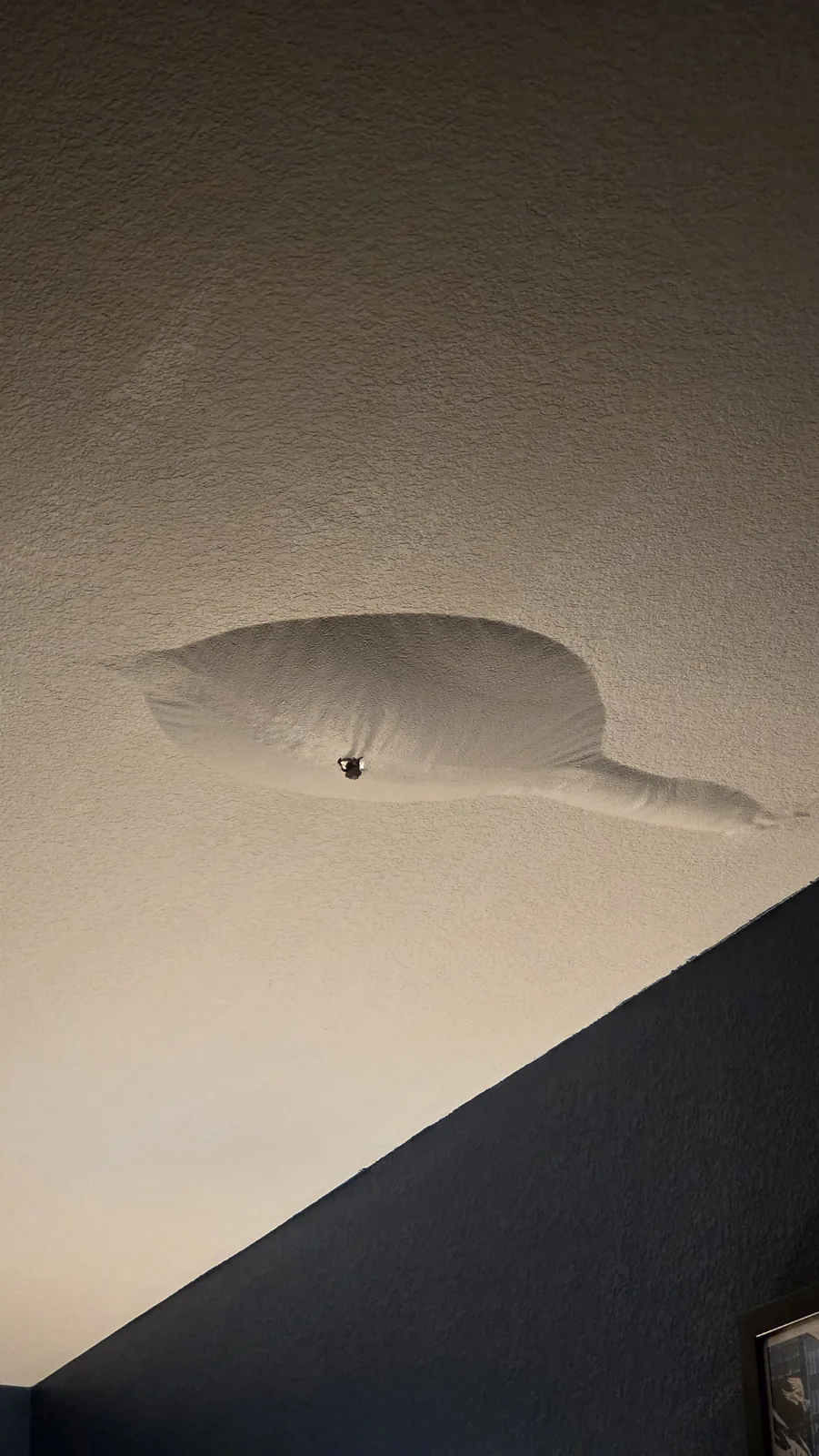 Condensate drainage correction: visible ceiling damage
