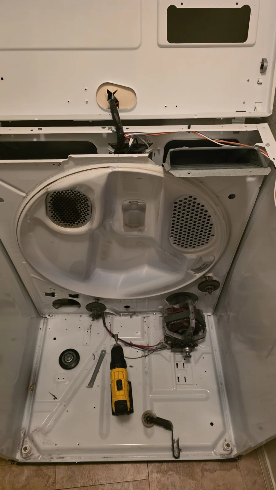Dryer belt replacement: cabinet opened