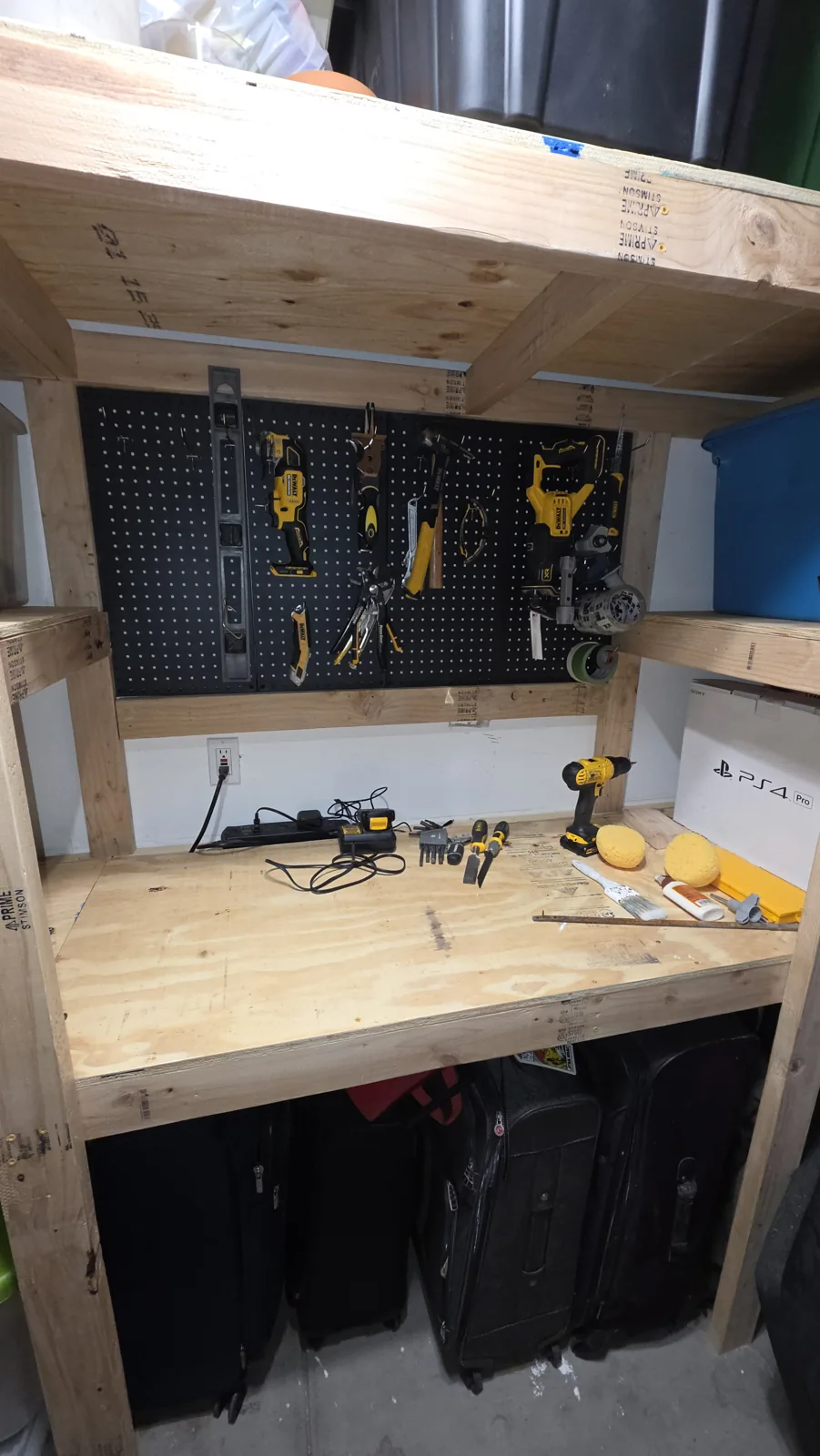 Garage shelving & workbench: storage in use
