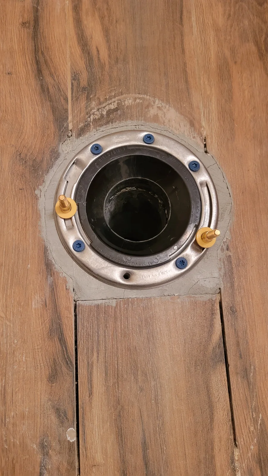Toilet replacement & flange repair: replacement flange in place